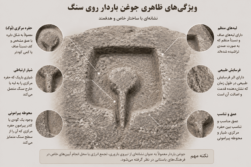 ویژگی‌های ظاهری جوغن باردار روی سنگ
