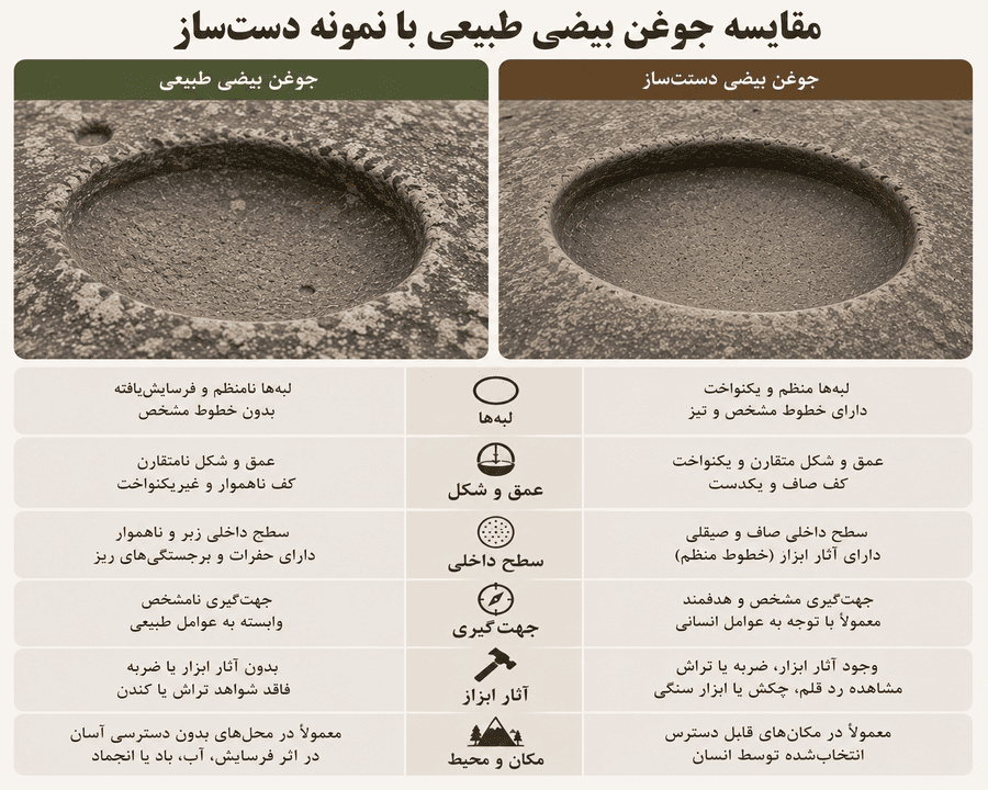 مقایسه جوغن بیضی طبیعی با نمونه دست‌ساز