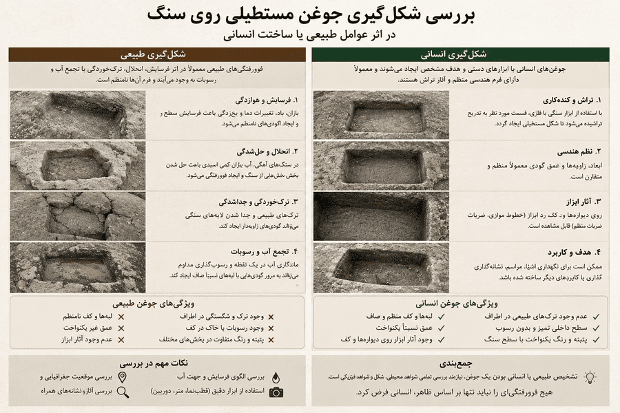 بررسی شکل‌گیری جوغن مستطیلی روی سنگ در اثر عوامل طبیعی یا ساخت انسانی
